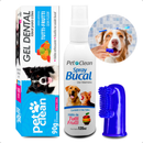 Kit Higiene Dental Pet Cachorro e Gato Gel Pasta 90g + Spray Hálito 120ml + Escova Dedeira Pet Clean