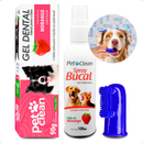 Kit Higiene Dental Pet Cachorro e Gato Gel Pasta 90g + Spray Hálito 120ml + Escova Dedeira Pet Clean